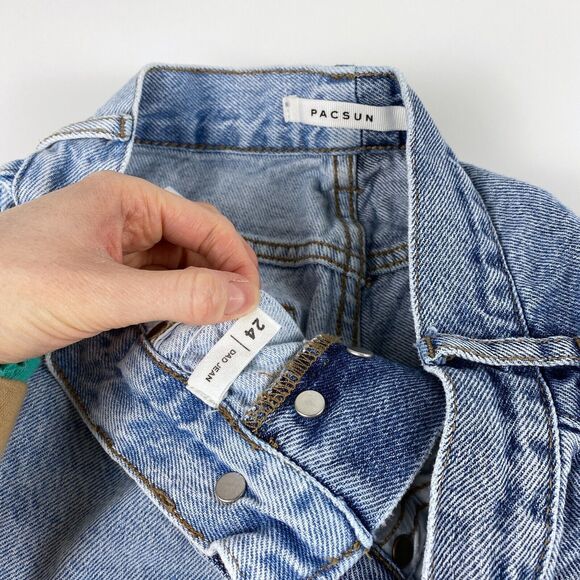 Pacsun Dad Jeans Womens Sz 24 90s Hi Rise Two Tone Denim Pants Button Fly Retro - Picture 6 of 7